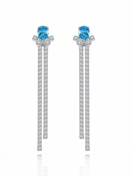 Sea blue [e 1715] 925 Sterling Silver High Carbon Diamond Water Drop Luxury Threader Earring